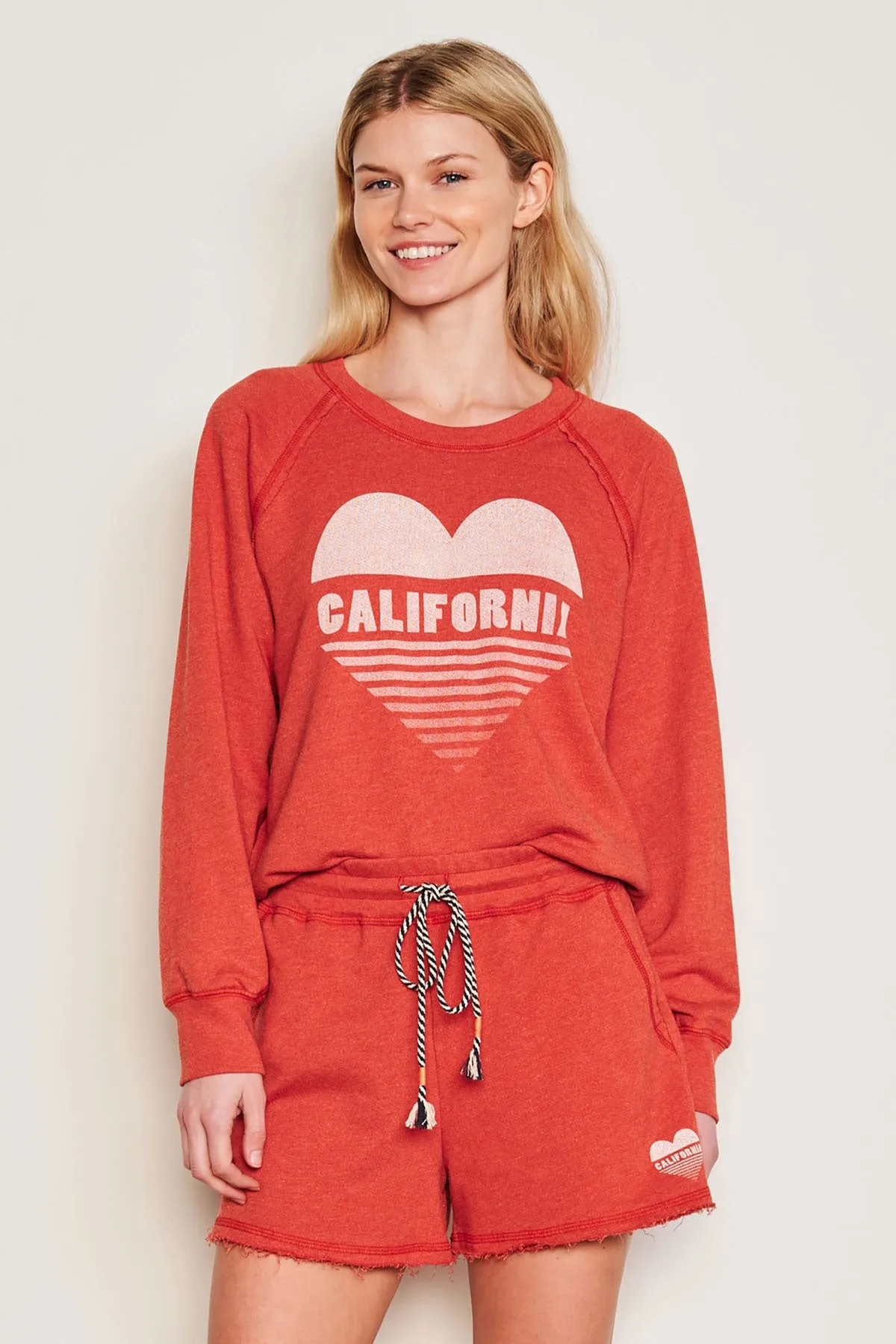 Sundry Cali Heart Raglan Sweatshirt in Burnt Red sold by Bailey 44 product image thumbnail 2