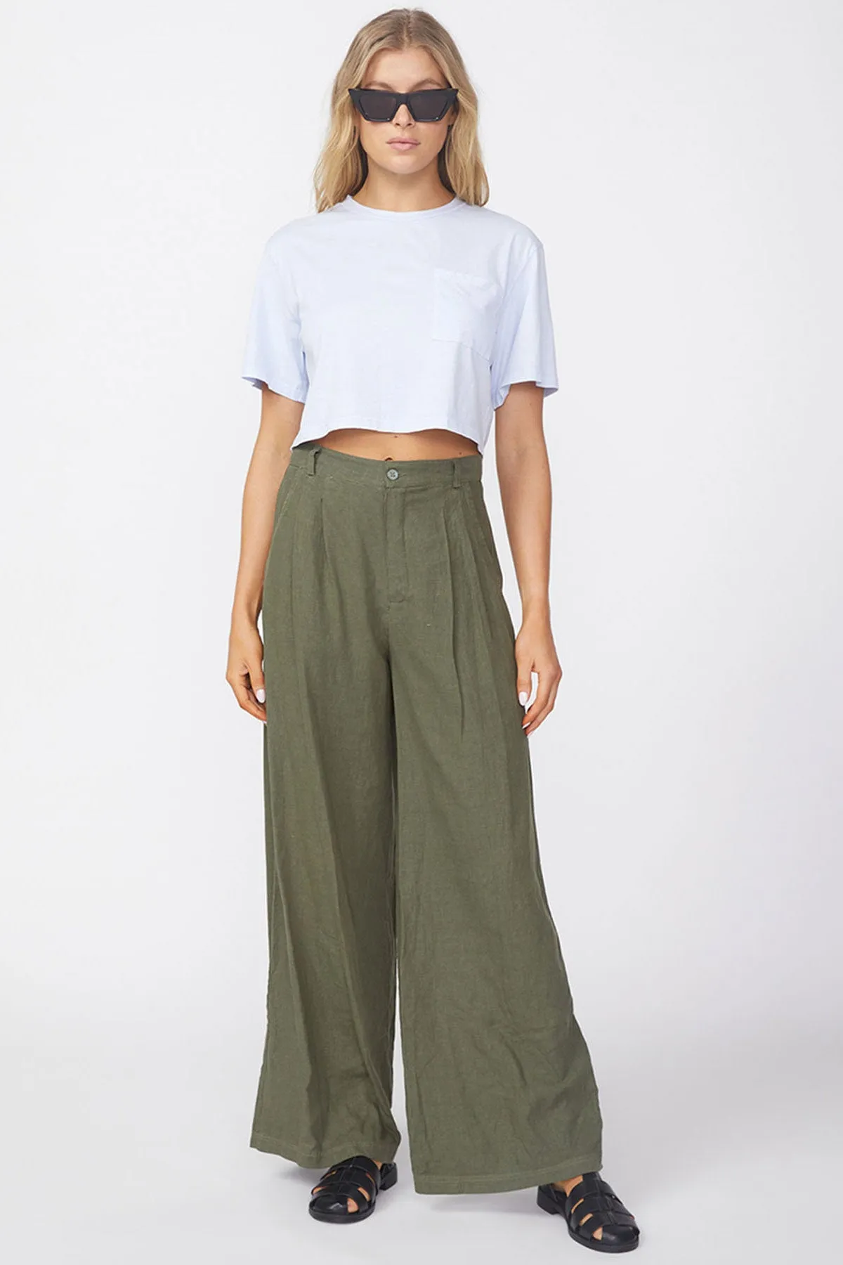 Stateside Linen Wide Leg Trouser in Fern sold by Bailey 44