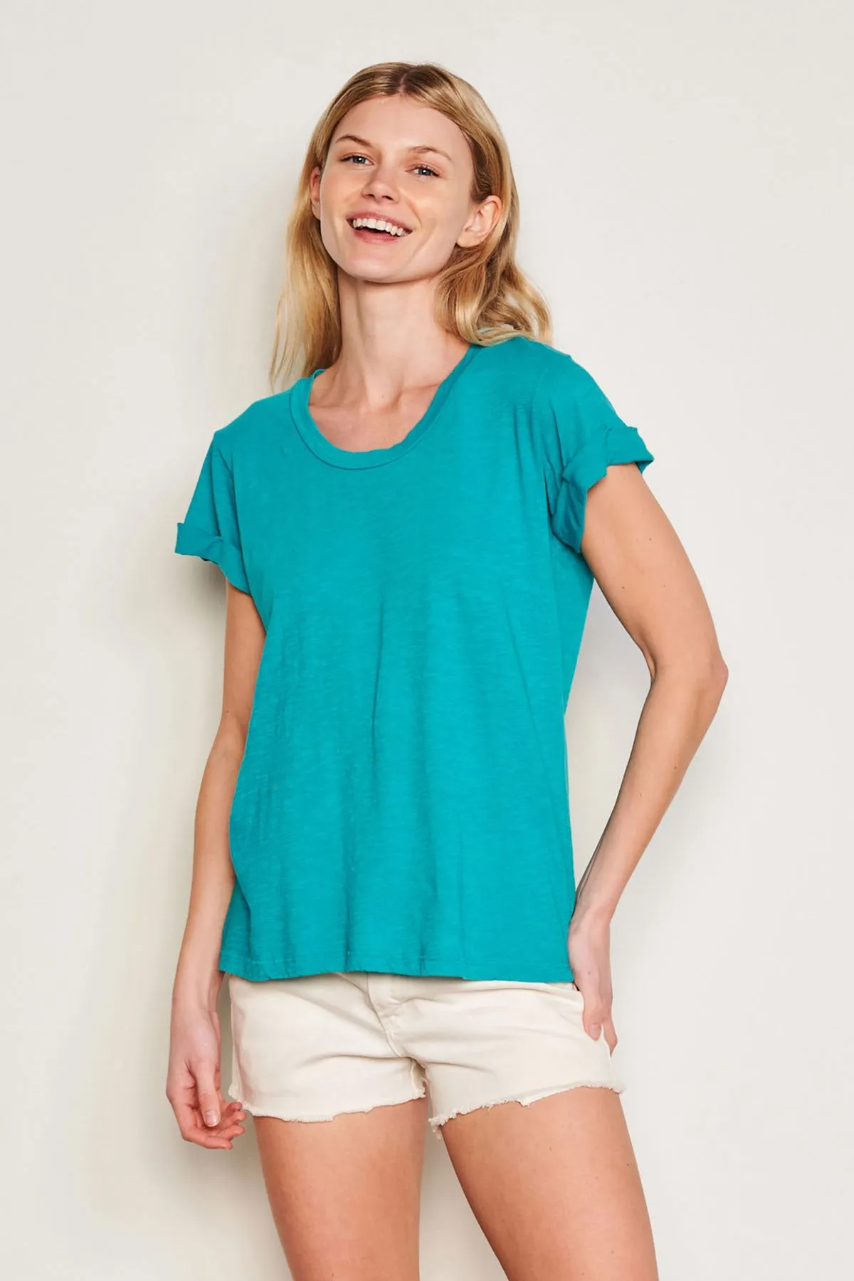 Sundry Rolled Sleeve Tee in Intense Teal sold by Bailey 44 product image thumbnail 2