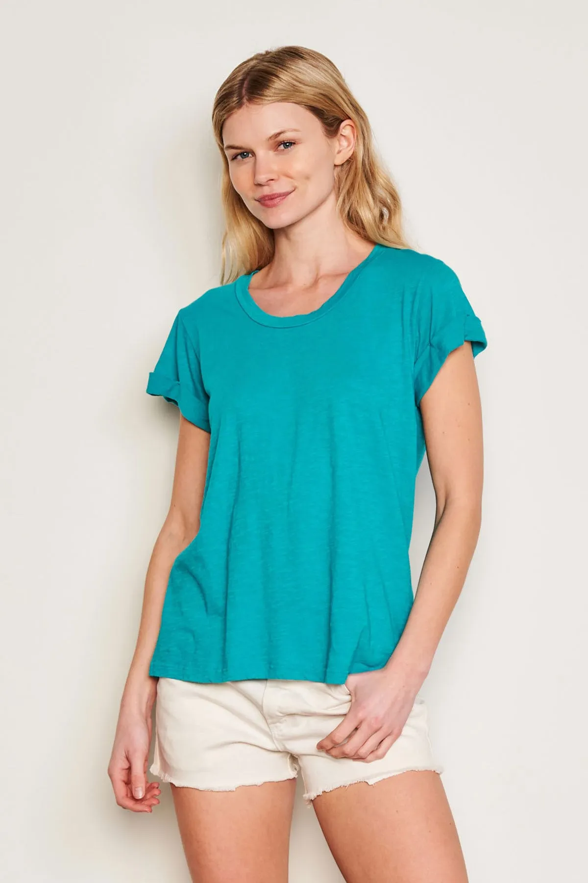 Sundry Rolled Sleeve Tee in Intense Teal sold by Bailey 44