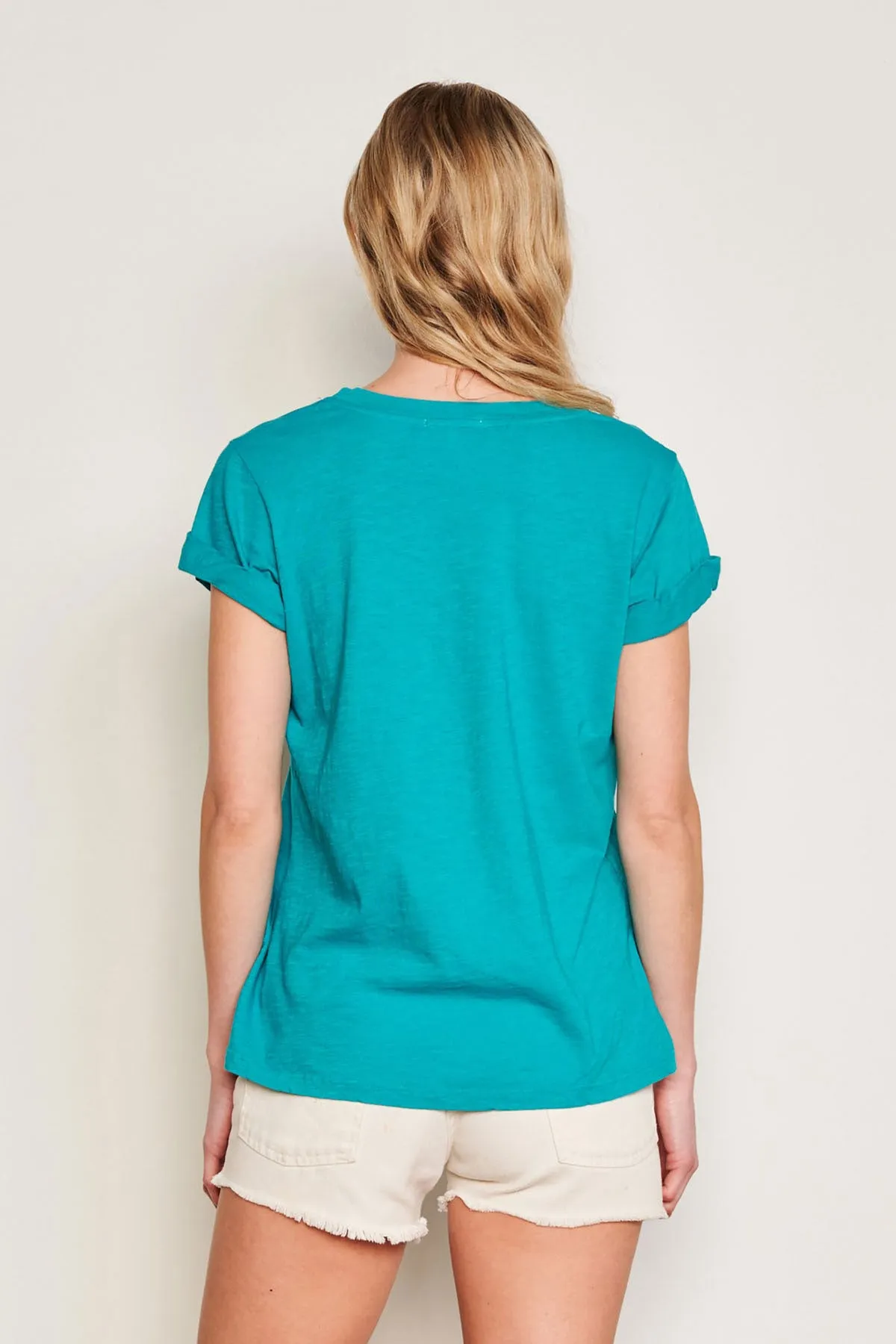 Sundry Rolled Sleeve Tee in Intense Teal sold by Bailey 44 product image thumbnail 4
