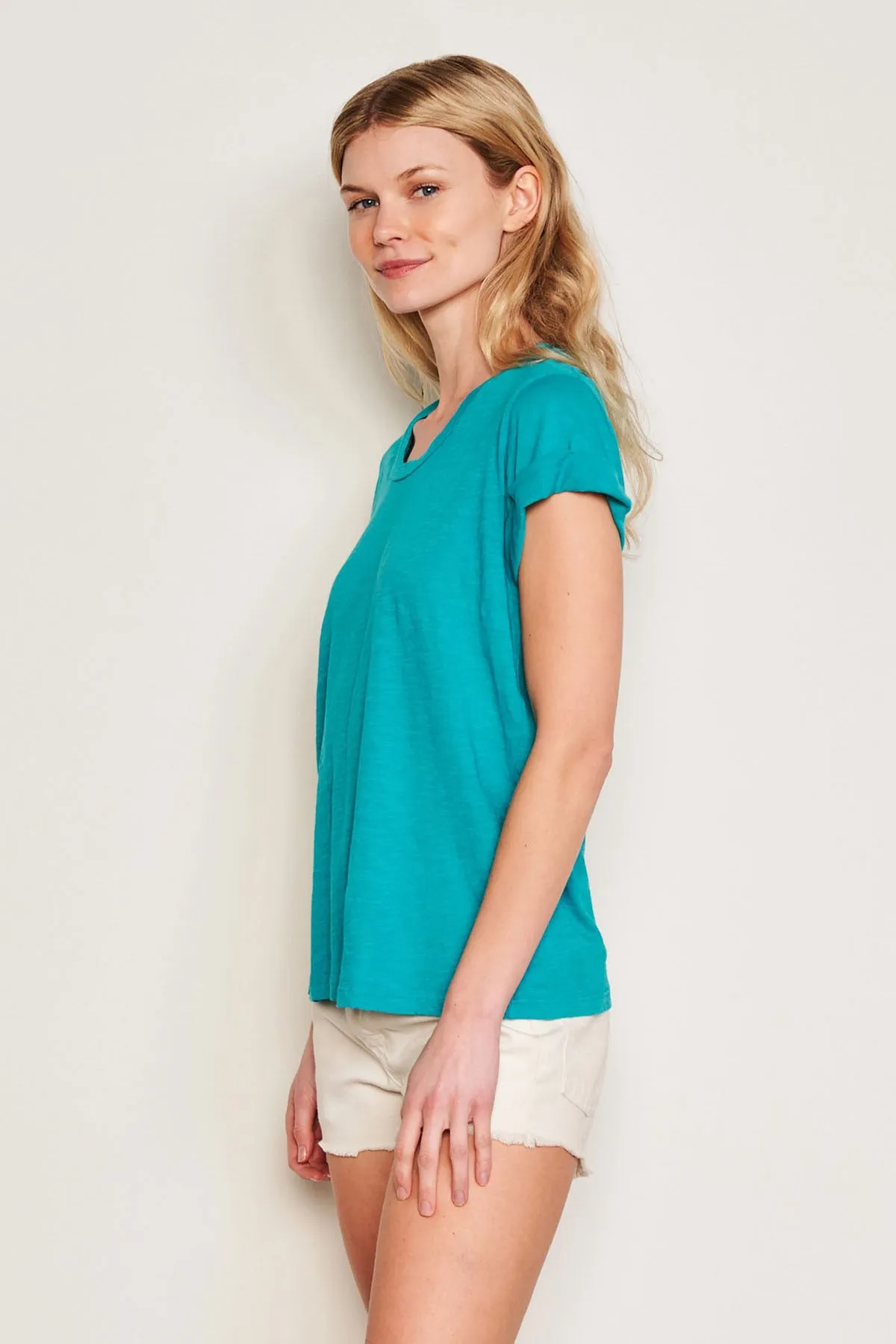 Sundry Rolled Sleeve Tee in Intense Teal sold by Bailey 44 product image thumbnail 3