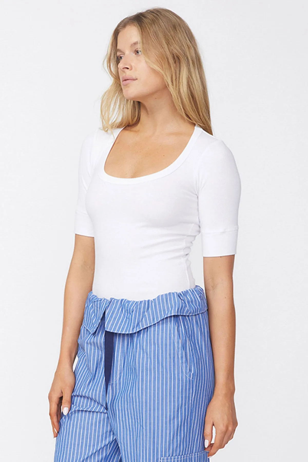 Stateside Luxe 2x1 Rib Scoop Neck Bodysuit in White sold by Bailey 44 product image thumbnail 3