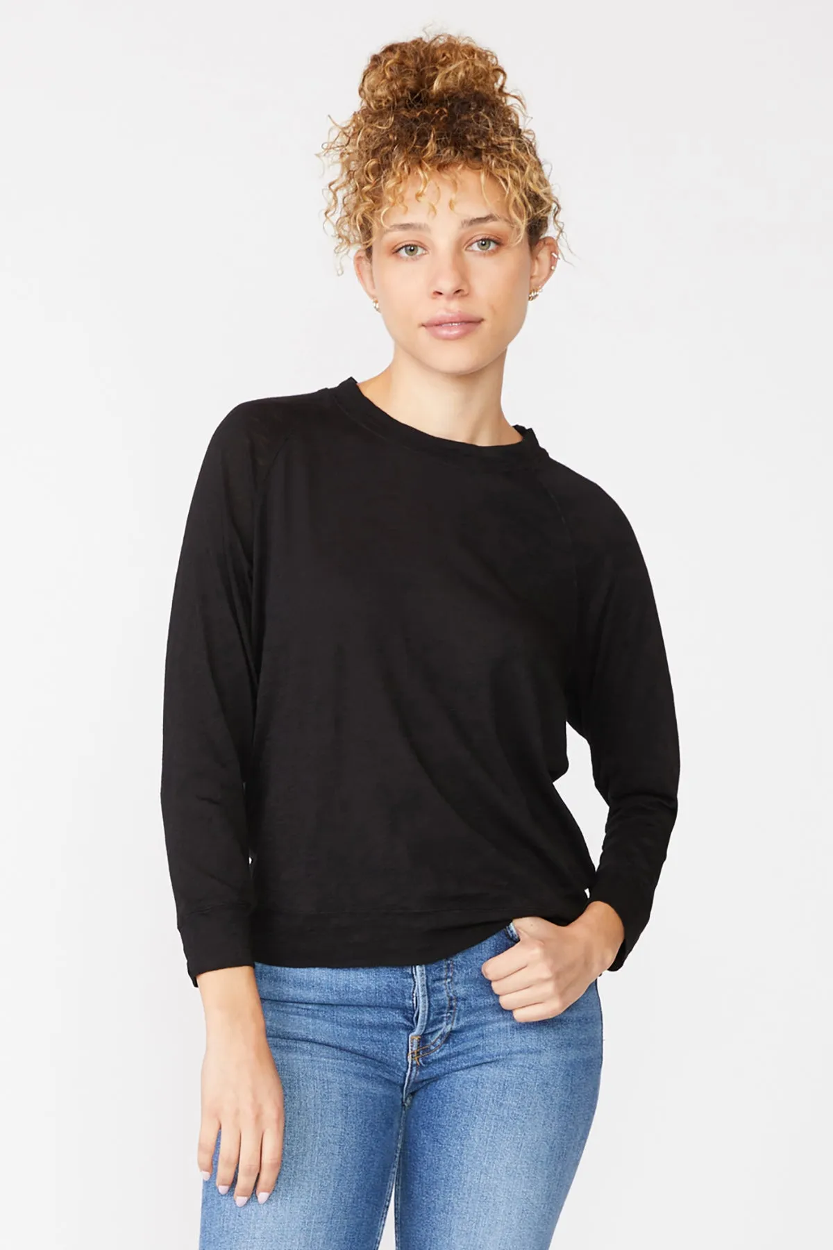 Stateside Supima Slub Jersey Crewneck Sweatshirt Tee in Black sold by Bailey 44