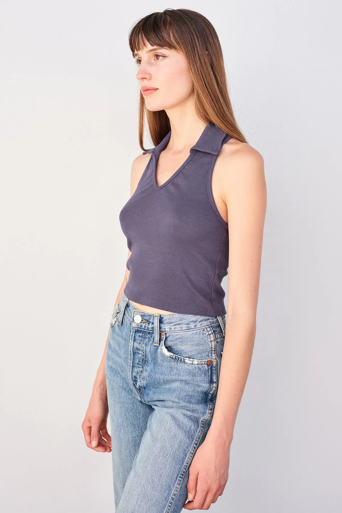Sundry Johnny Collar Crop Tank in Navy sold by Bailey 44 product image thumbnail 2