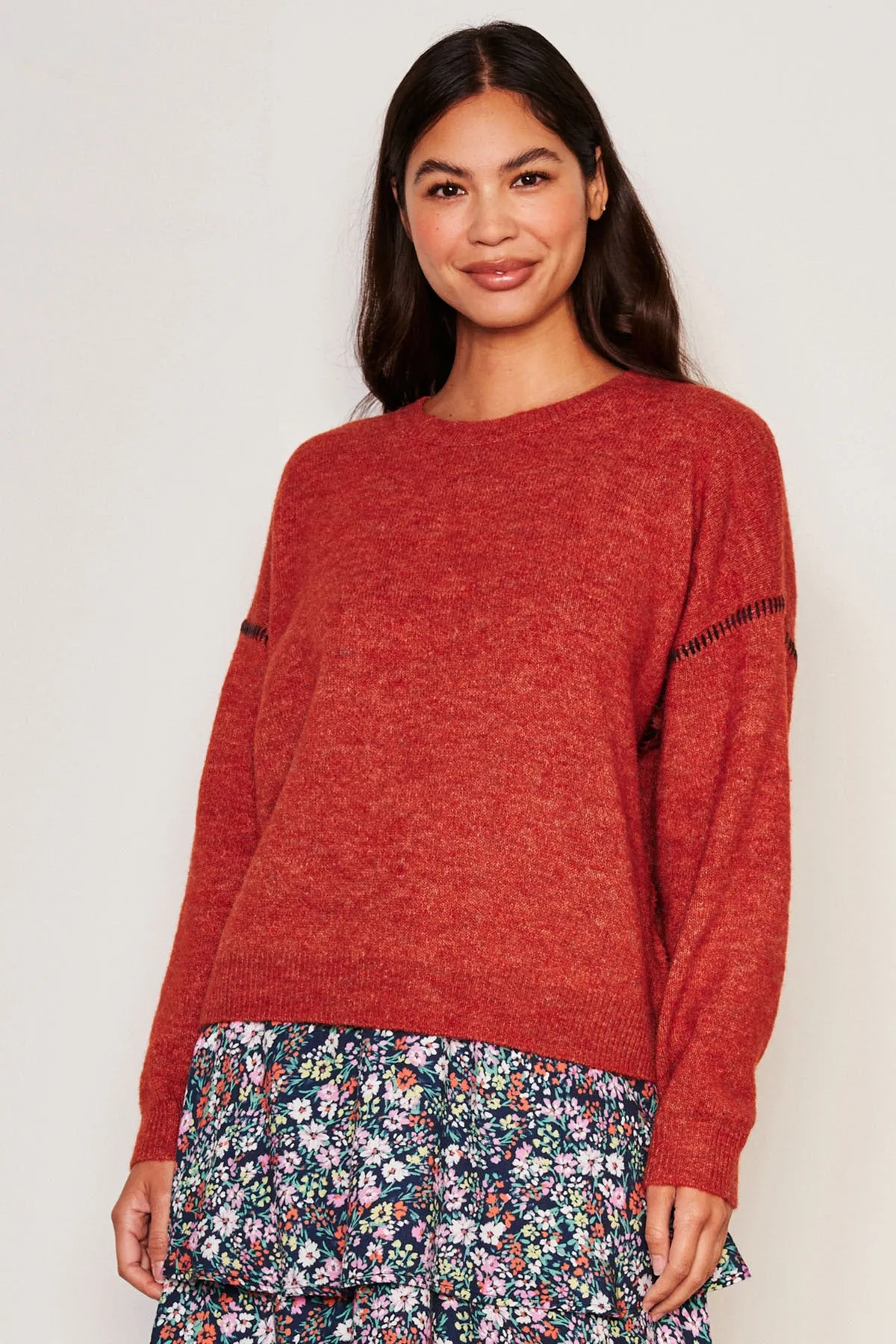 Sundry Baseball Stitch Crew Neck Sweater in Red Rock sold by Bailey 44 product image thumbnail 4
