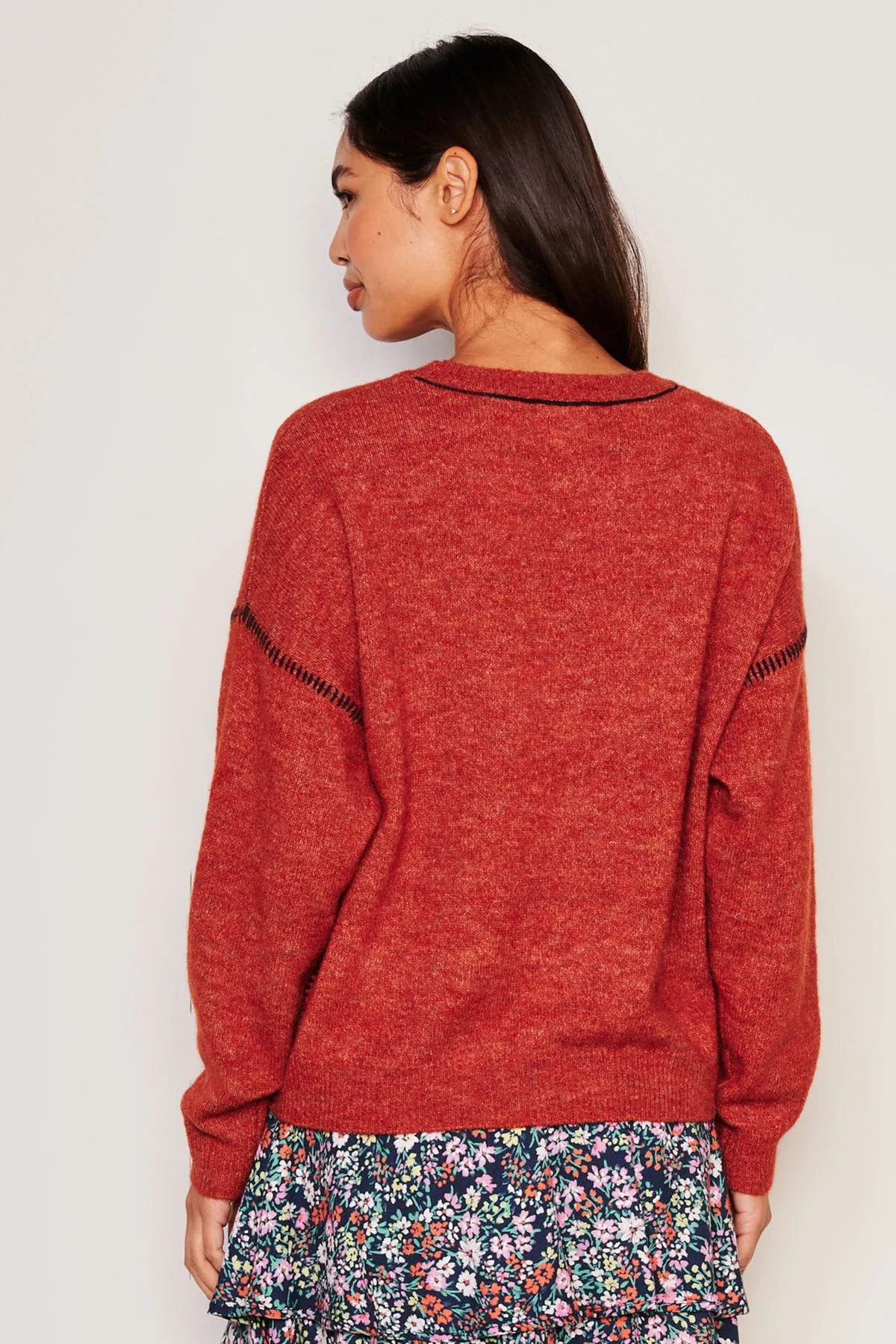 Sundry Baseball Stitch Crew Neck Sweater in Red Rock sold by Bailey 44 product image thumbnail 3