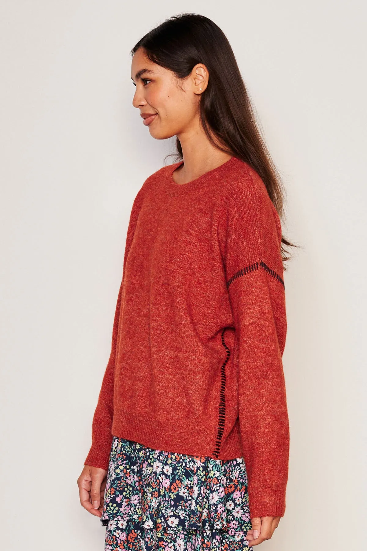 Sundry Baseball Stitch Crew Neck Sweater in Red Rock sold by Bailey 44 product image thumbnail 2