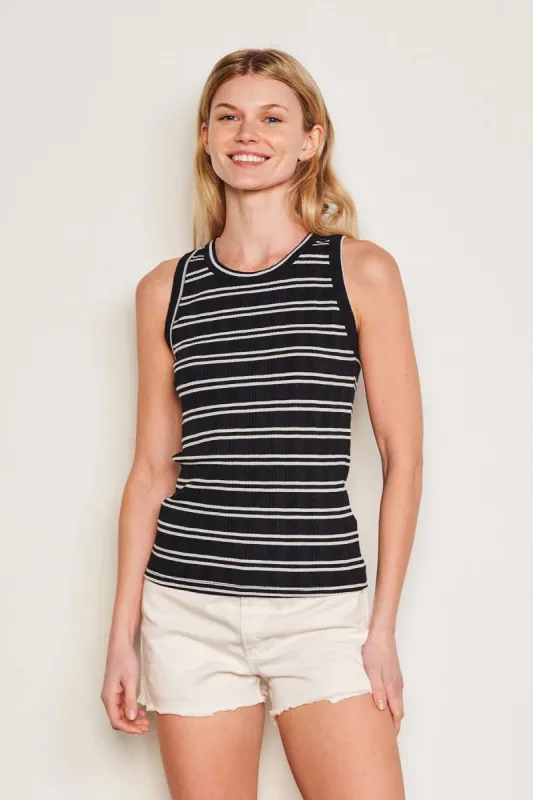 Sundry Variegated Rib Stripe High Crew Tank in Deep Navy sold by Bailey 44