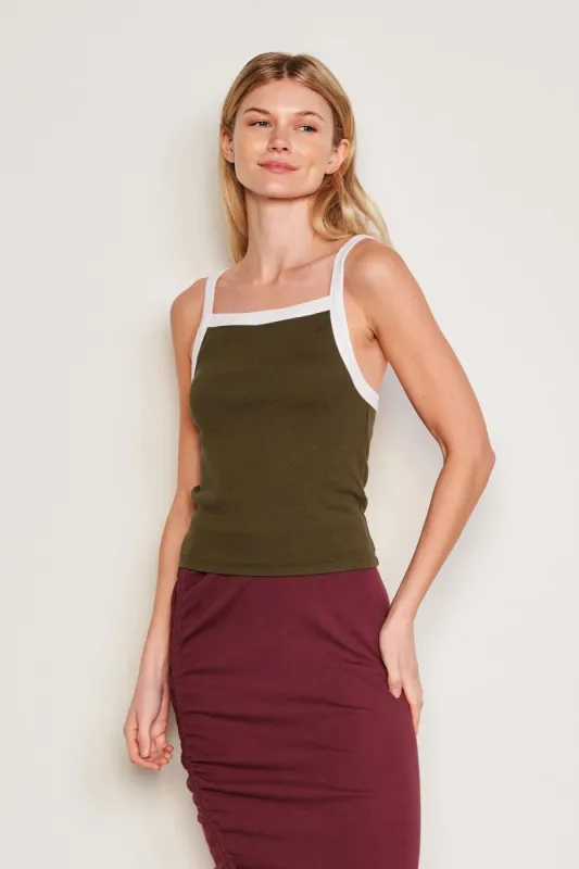 Sundry Ringer Apron Tank in Olive made by Sundry
