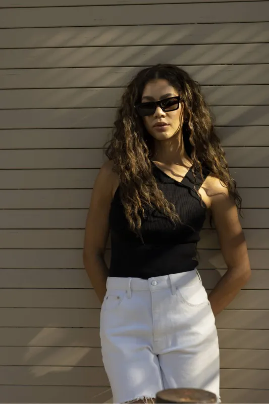 DSTLD Asymmetrical Rib Tank in Black sold by Bailey 44