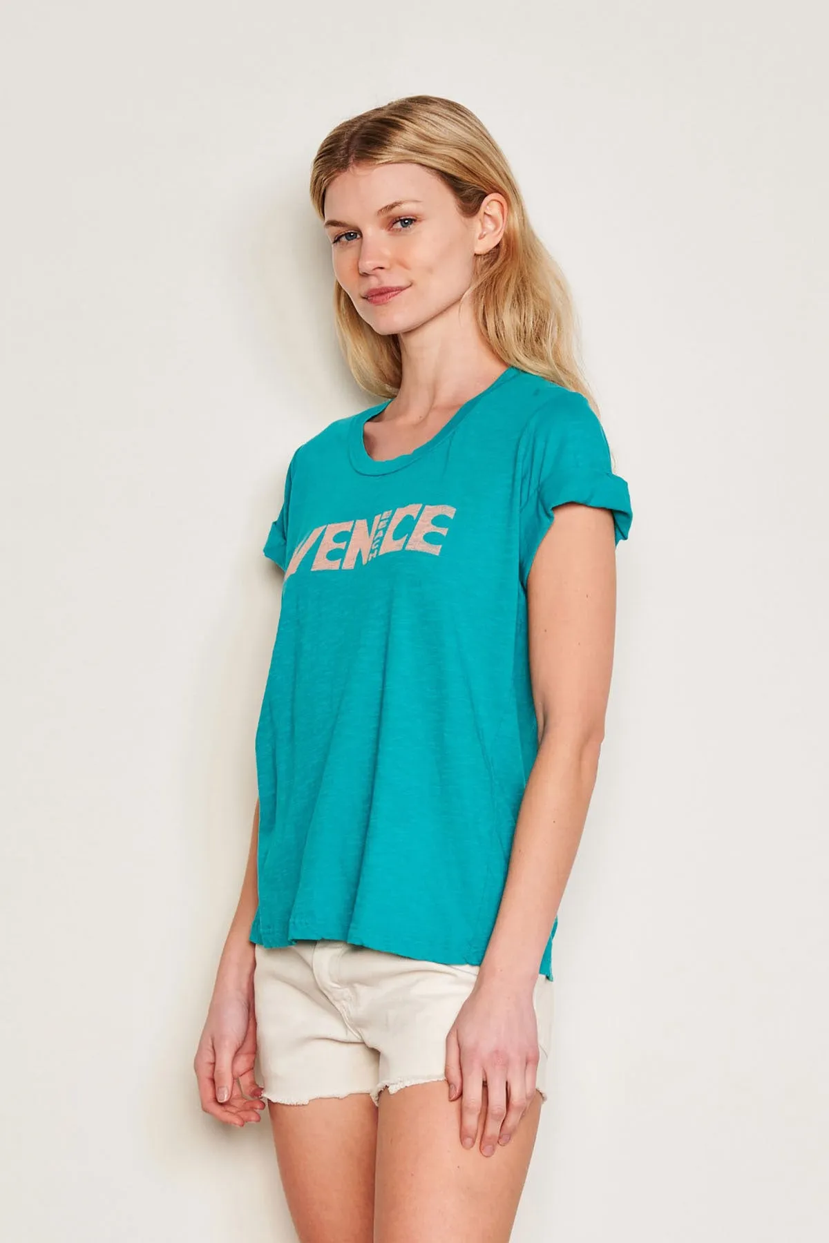 Sundry Venice Rolled Sleeve Tee in Intense Teal sold by Bailey 44 product image thumbnail 3