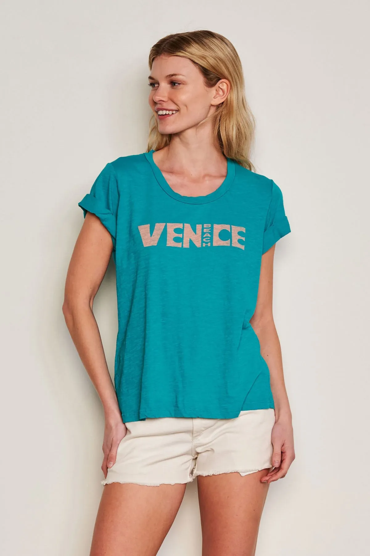 Sundry Venice Rolled Sleeve Tee in Intense Teal sold by Bailey 44 product image thumbnail 2