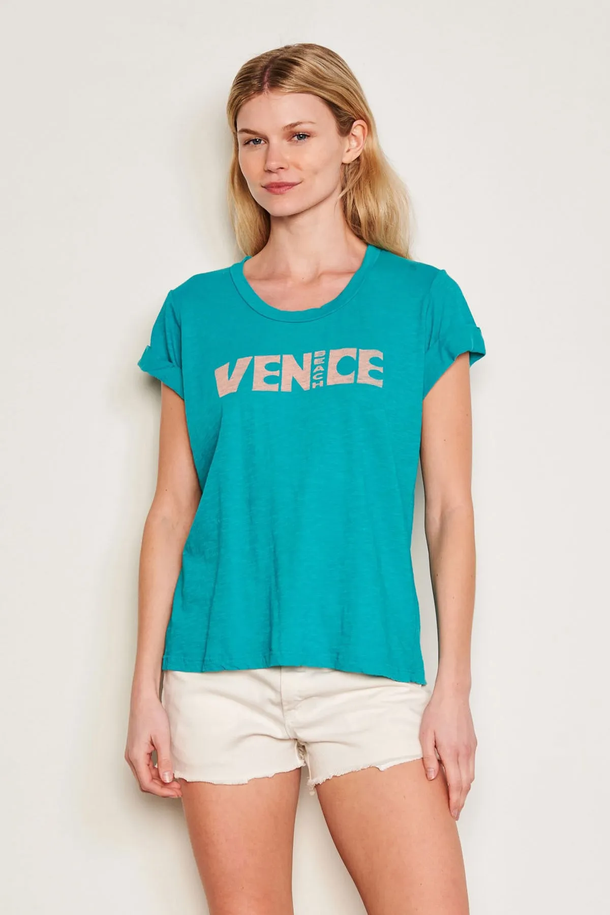 Sundry Venice Rolled Sleeve Tee in Intense Teal sold by Bailey 44