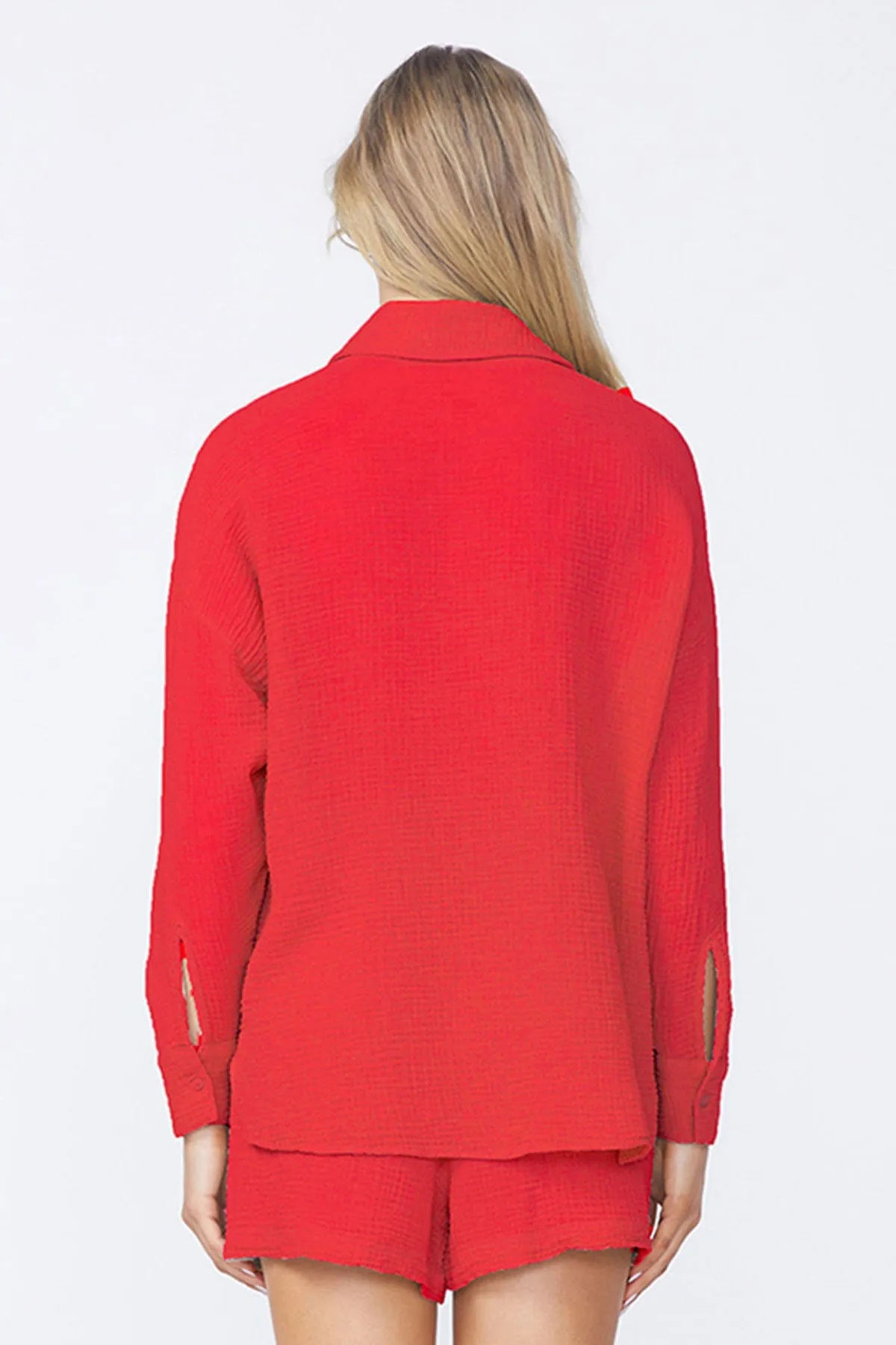 Stateside Gauze Oversized Shirt in Cherry Pie sold by Bailey 44 product image thumbnail 3