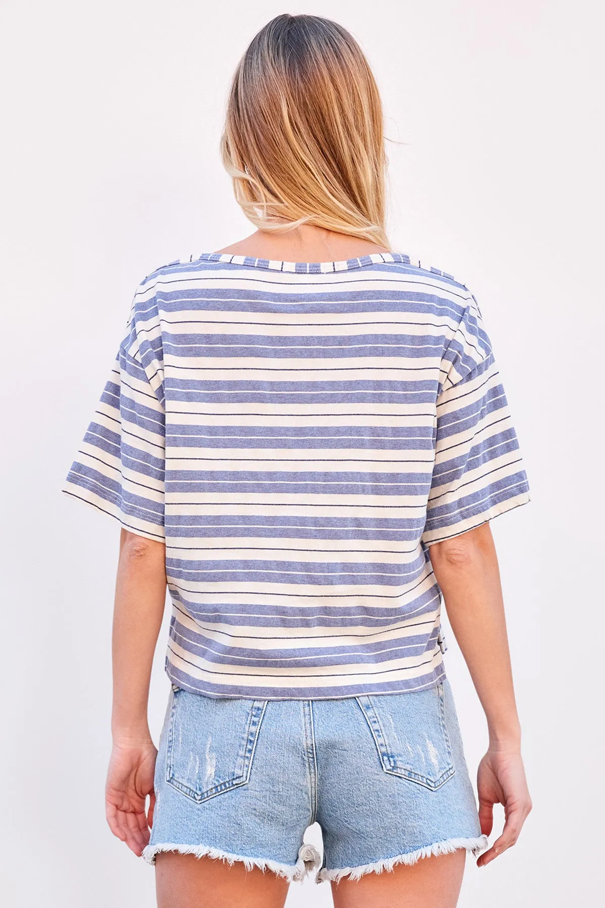 Sundry Harbor Stripe Boat Tee in Blue Linen sold by Bailey 44 product image thumbnail 3