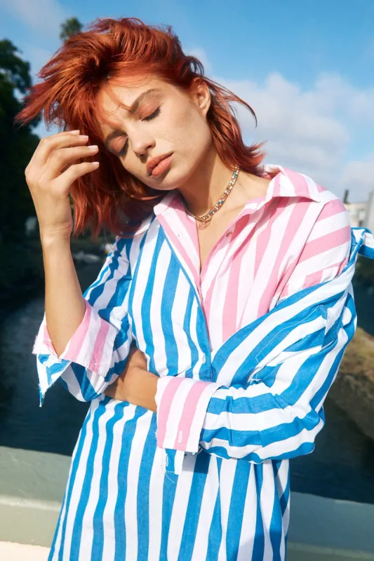 Sundry Candy Striped Button Down in Magenta made by Sundry
