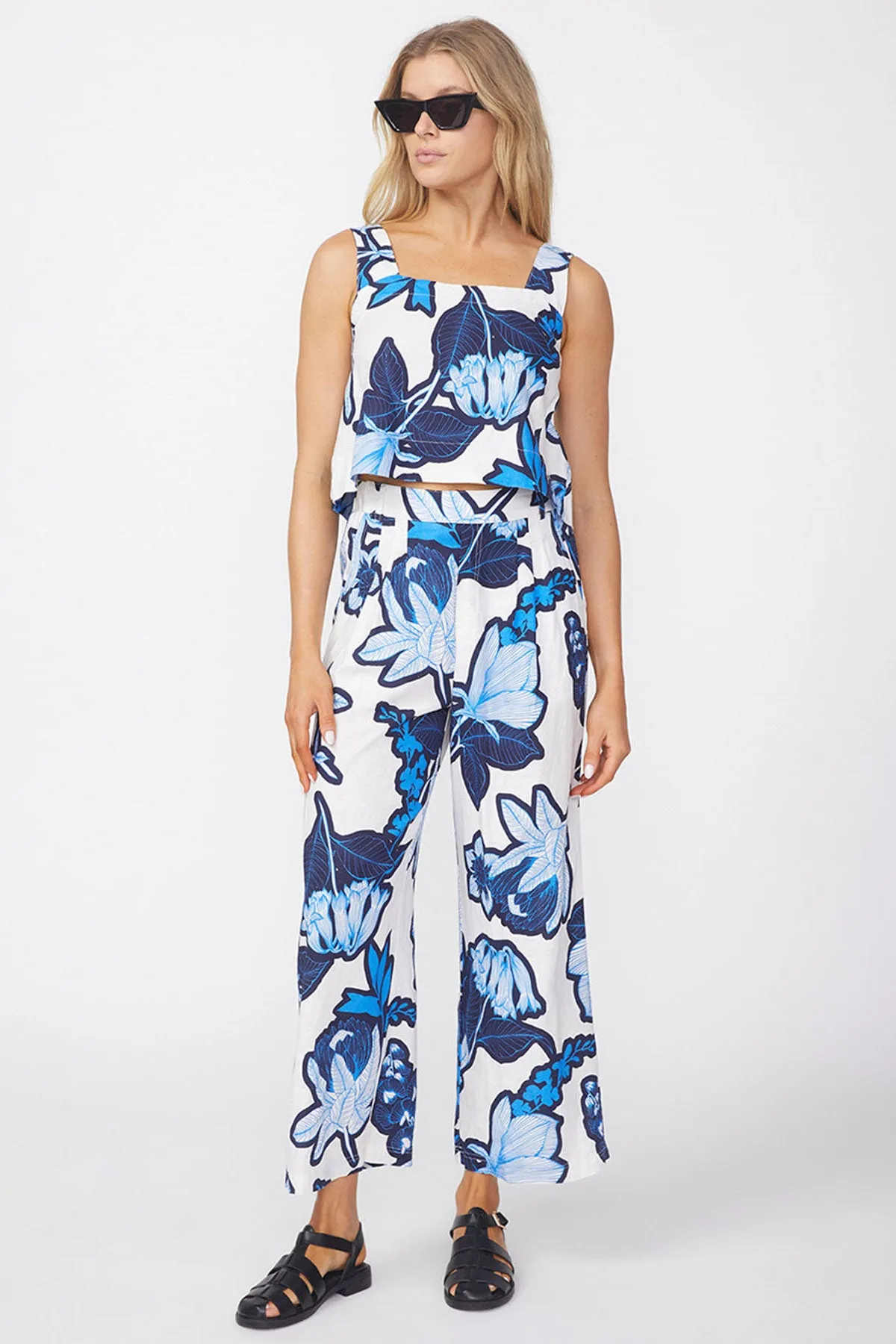 Stateside Tropical Floral Linen Cropped Tank in Sport Blue sold by Bailey 44 product image thumbnail 2