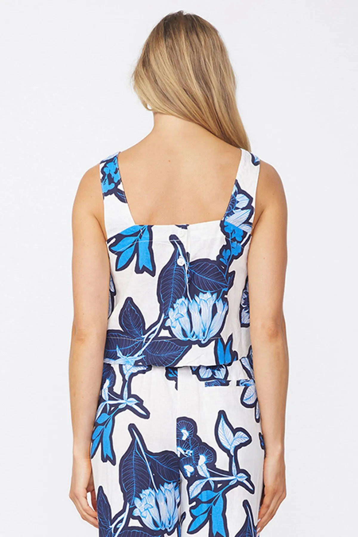 Stateside Tropical Floral Linen Cropped Tank in Sport Blue sold by Bailey 44 product image thumbnail 4