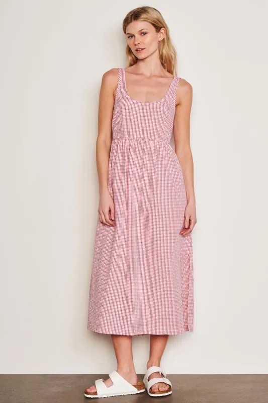 Sundry Beachside Check Midi Tie Back Dress in Optic White sold by Bailey 44