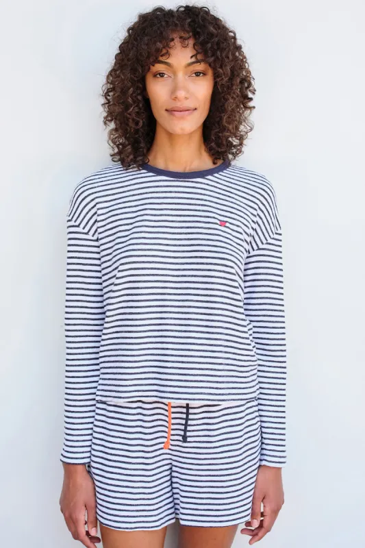 Sundry Heart Stripe Long Sleeve Crew in White sold by Bailey 44