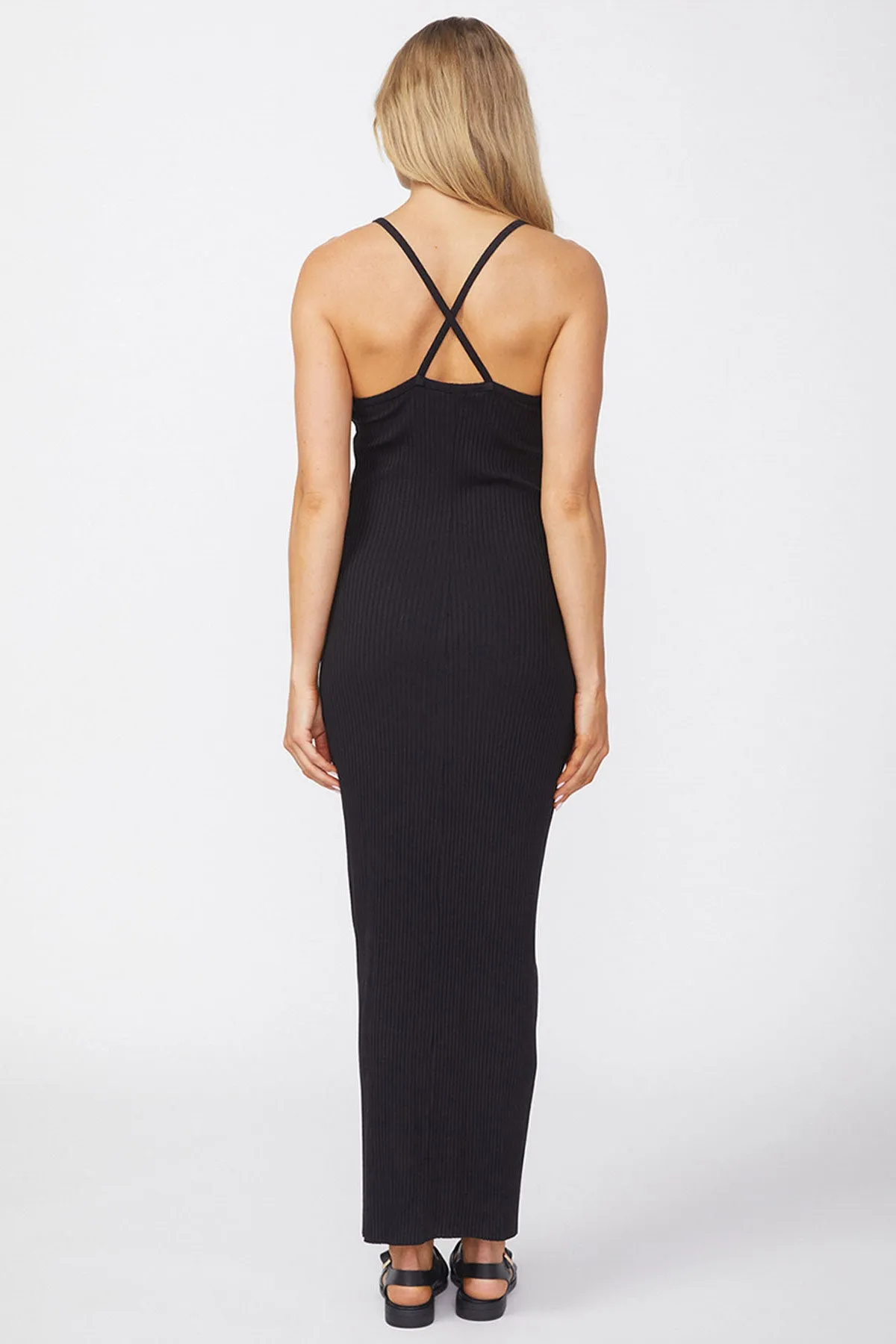 Stateside Poorboy Rib Spaghetti Strap Midi Dress in Black sold by Bailey 44 product image thumbnail 3