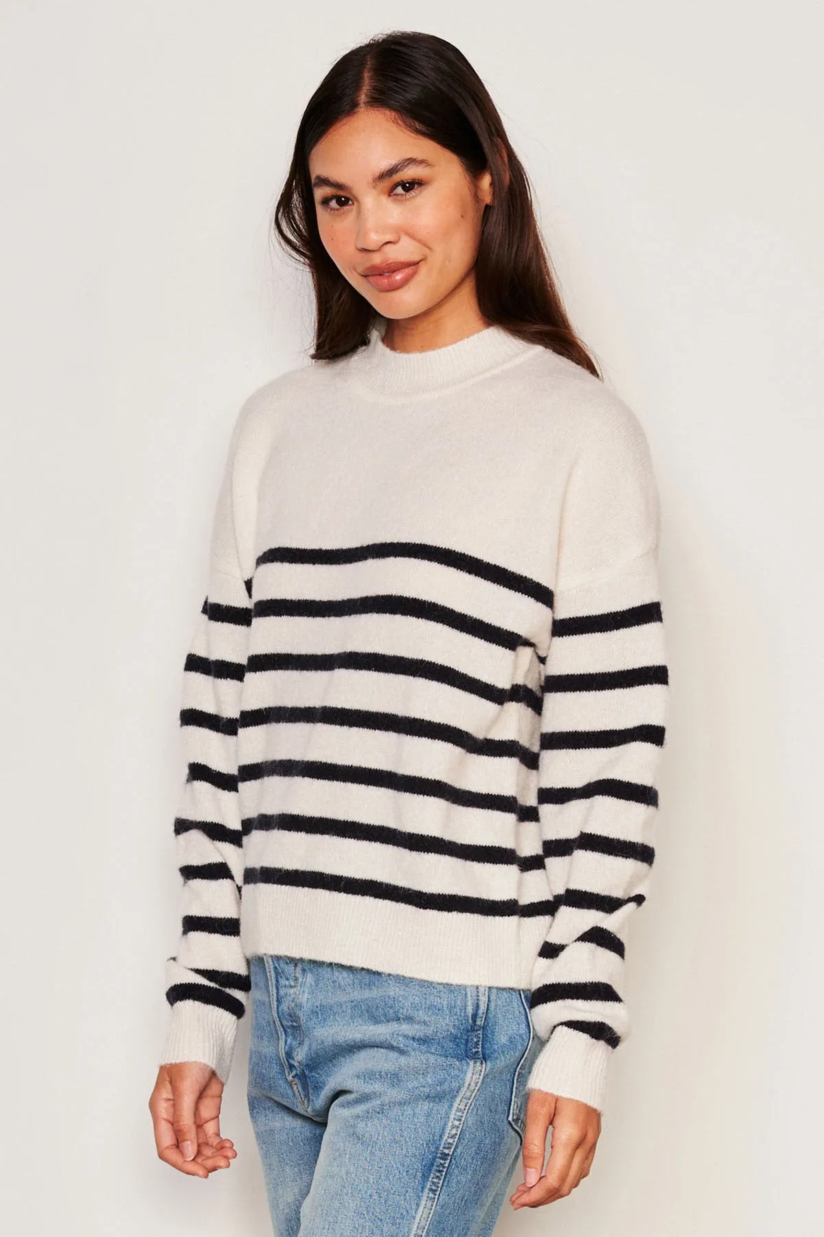 Sundry Stripes Mock Neck Cozy Sweater in Oyster sold by Bailey 44 product image thumbnail 3