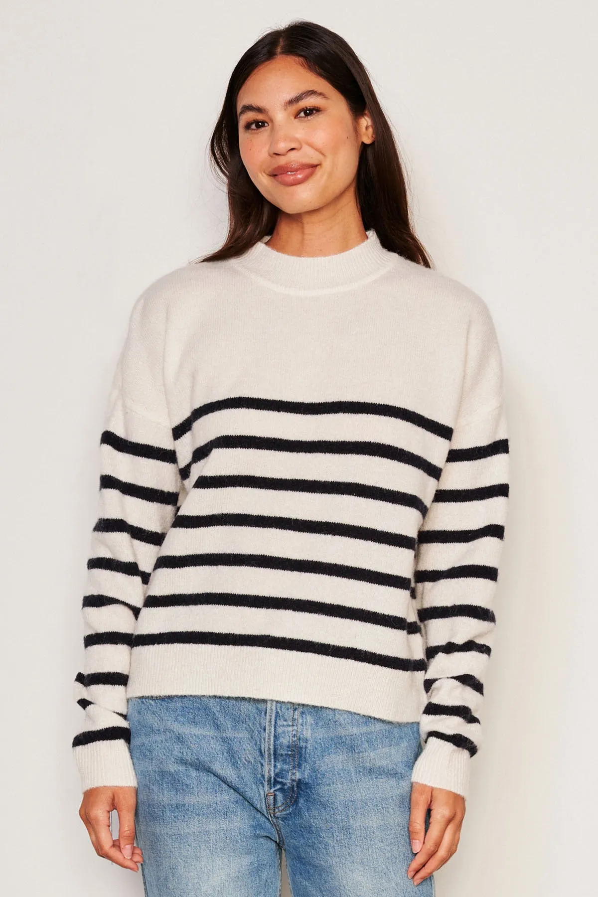 Sundry Stripes Mock Neck Cozy Sweater in Oyster sold by Bailey 44