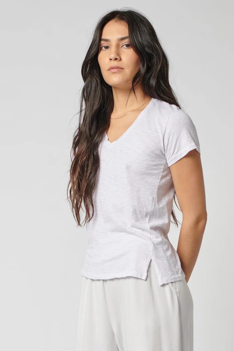 Stateside Supima Slub Short Sleeve V-Neck T-Shirt in White sold by Bailey 44