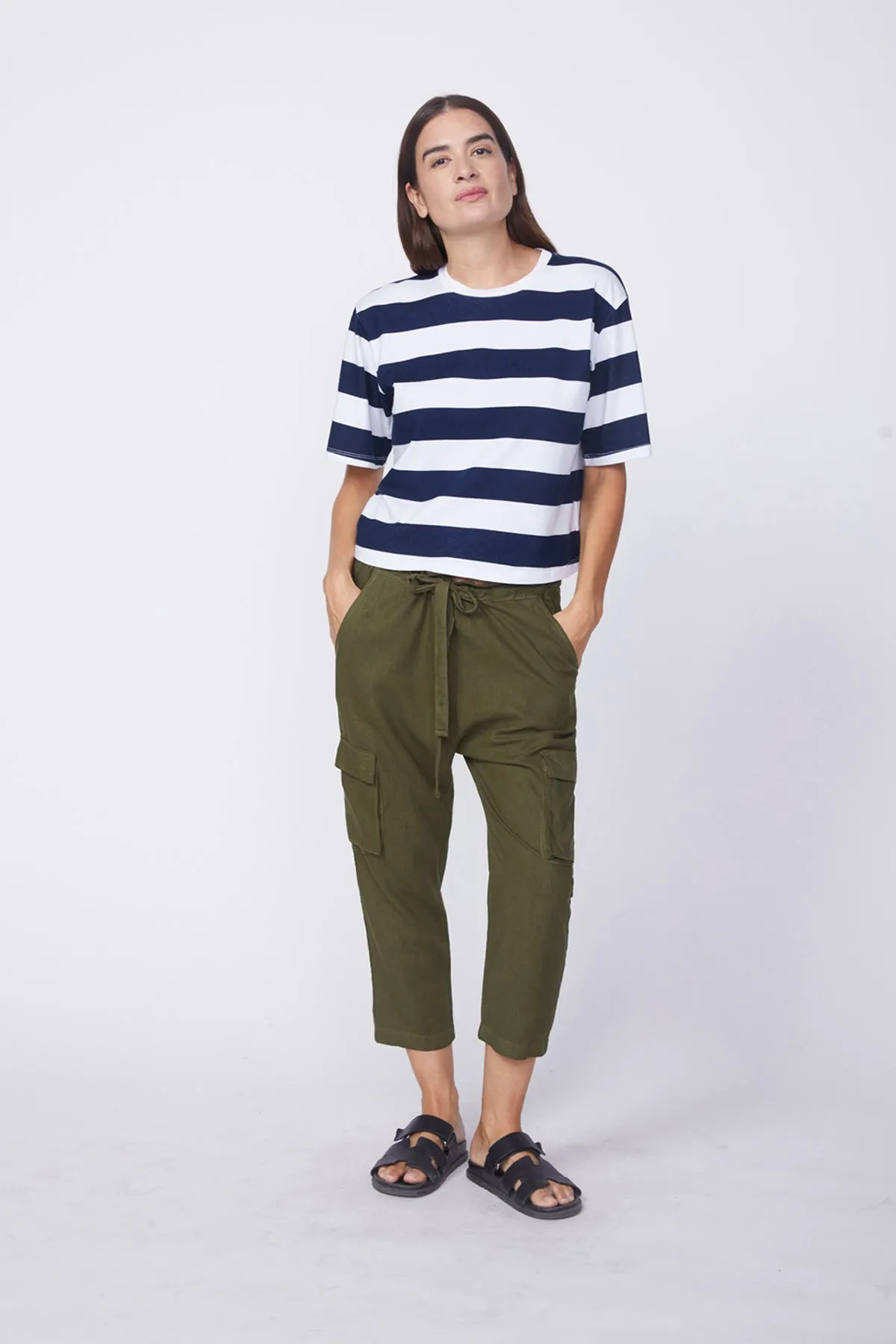 Stateside Linen Paperbag Cargo Pant in Seaweed sold by Bailey 44