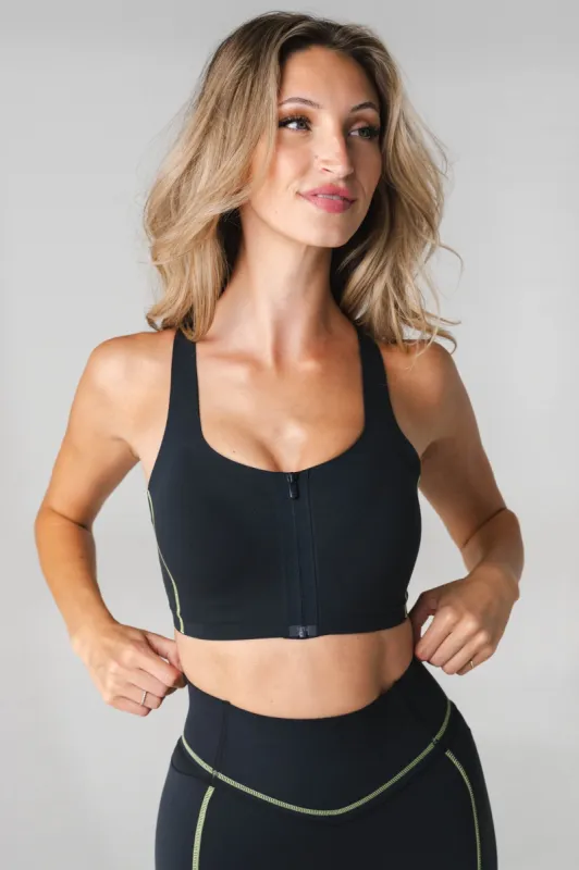 Vitality Activate® Zip Bra - Midnight Lime Contrast made by Vitality