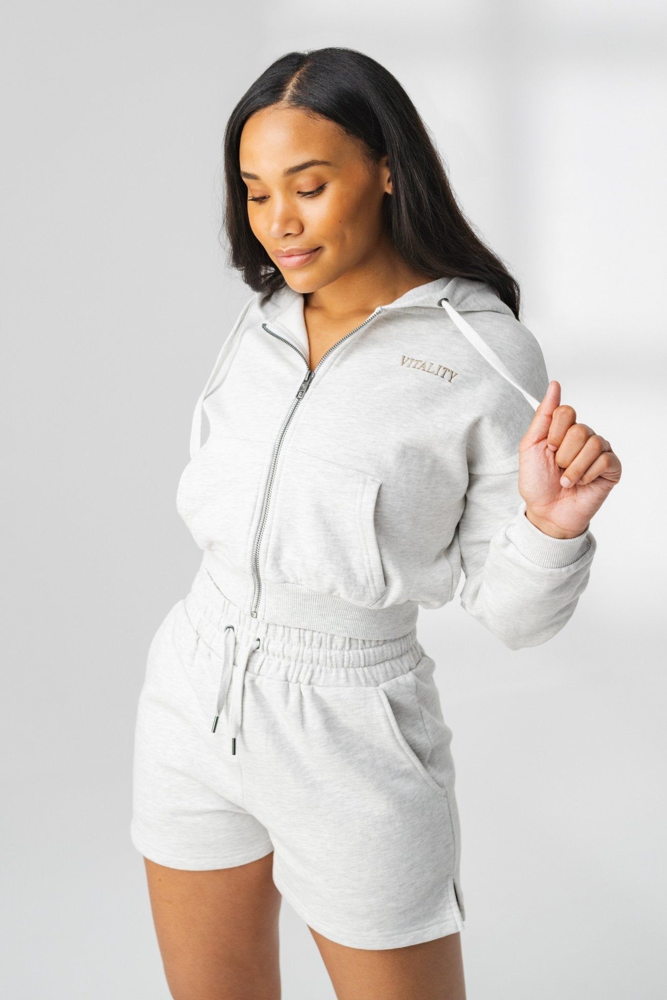 The Mantra Zip - Stone Heather - Perspective - Revitalized sold by Balance Athletica product image thumbnail 5