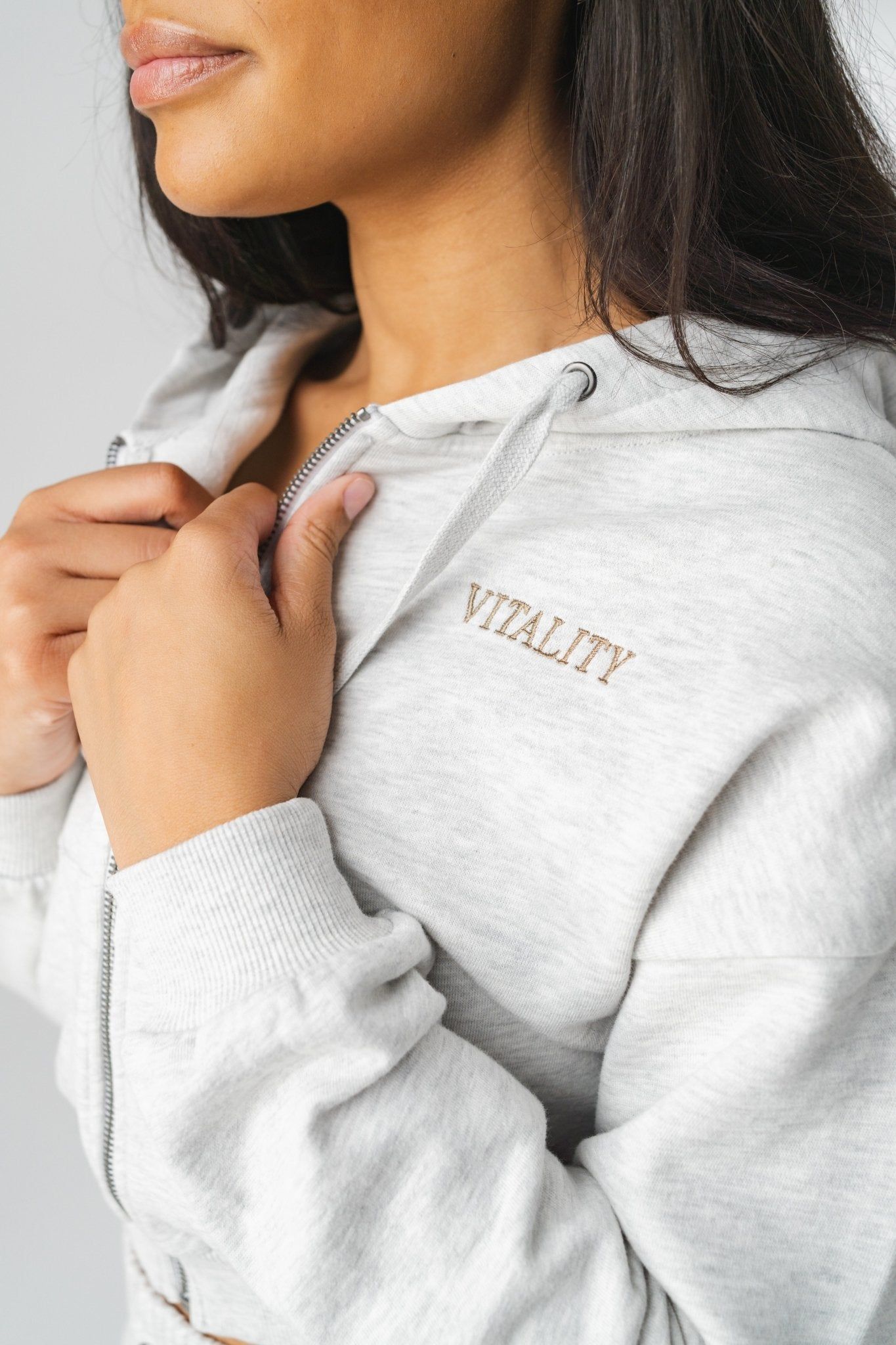 The Mantra Zip - Stone Heather - Perspective - Revitalized sold by Balance Athletica product image thumbnail 2