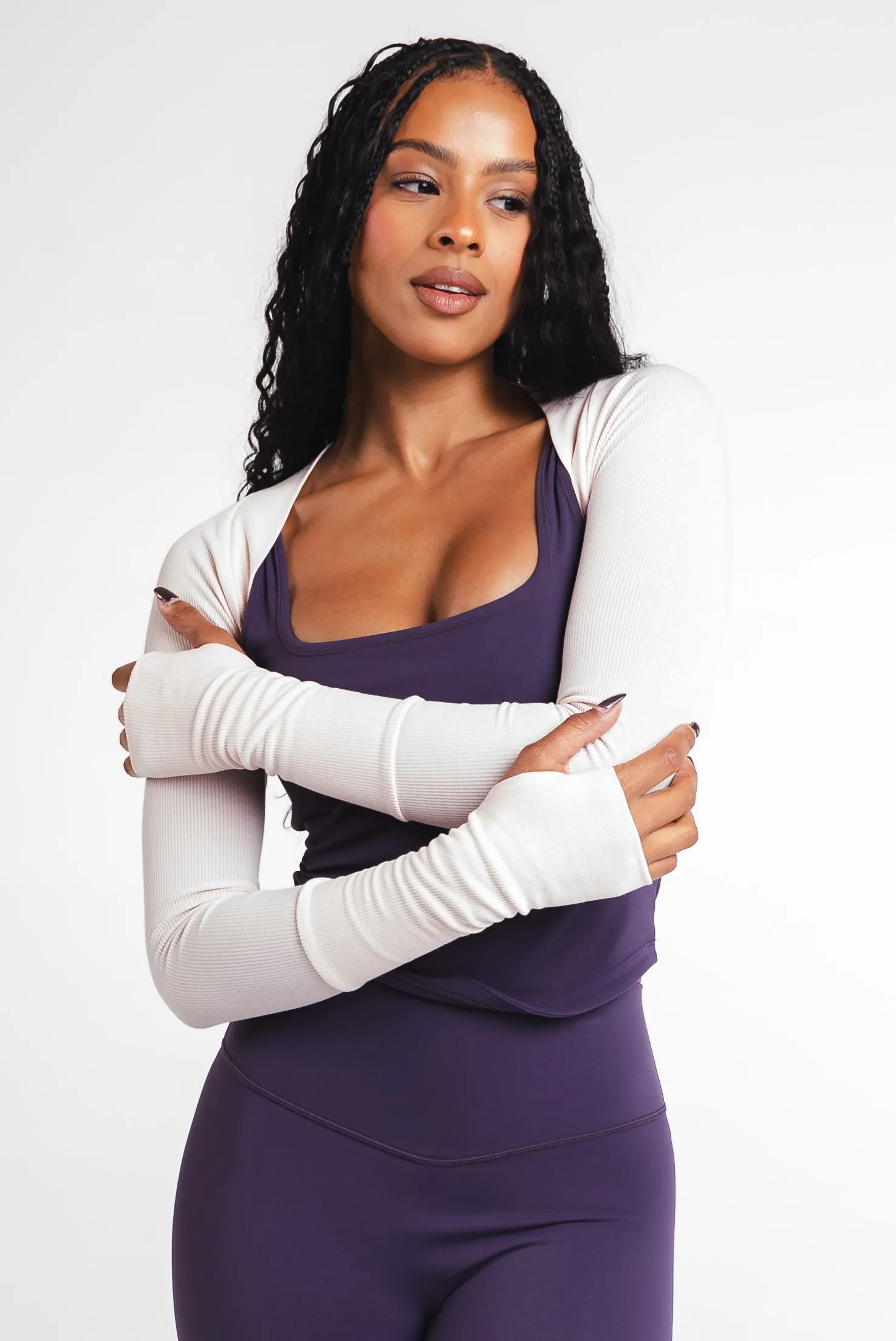 Vitality Easy Rib Shrug - Pearl sold by Balance Athletica