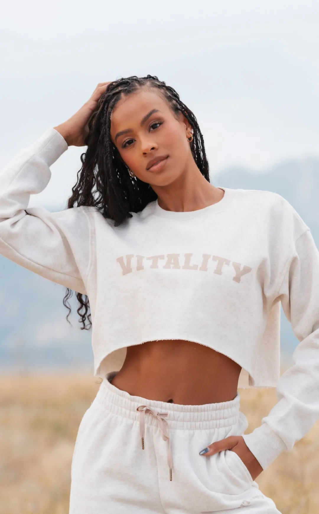 Vitality Cozy® Raw Hem Crop - Oat Marl - Varsity sold by Balance Athletica