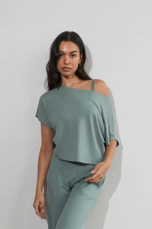 Vitality Vital® Off Shoulder Tee - Thyme sold by Balance Athletica