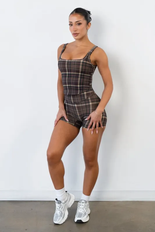 Cloud II™ Volley Short - Espresso Plaid sold by Balance Athletica