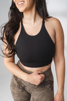 The Reach Bra - Midnight - Silver Triangle Logo - Revitalized sold by Balance Athletica