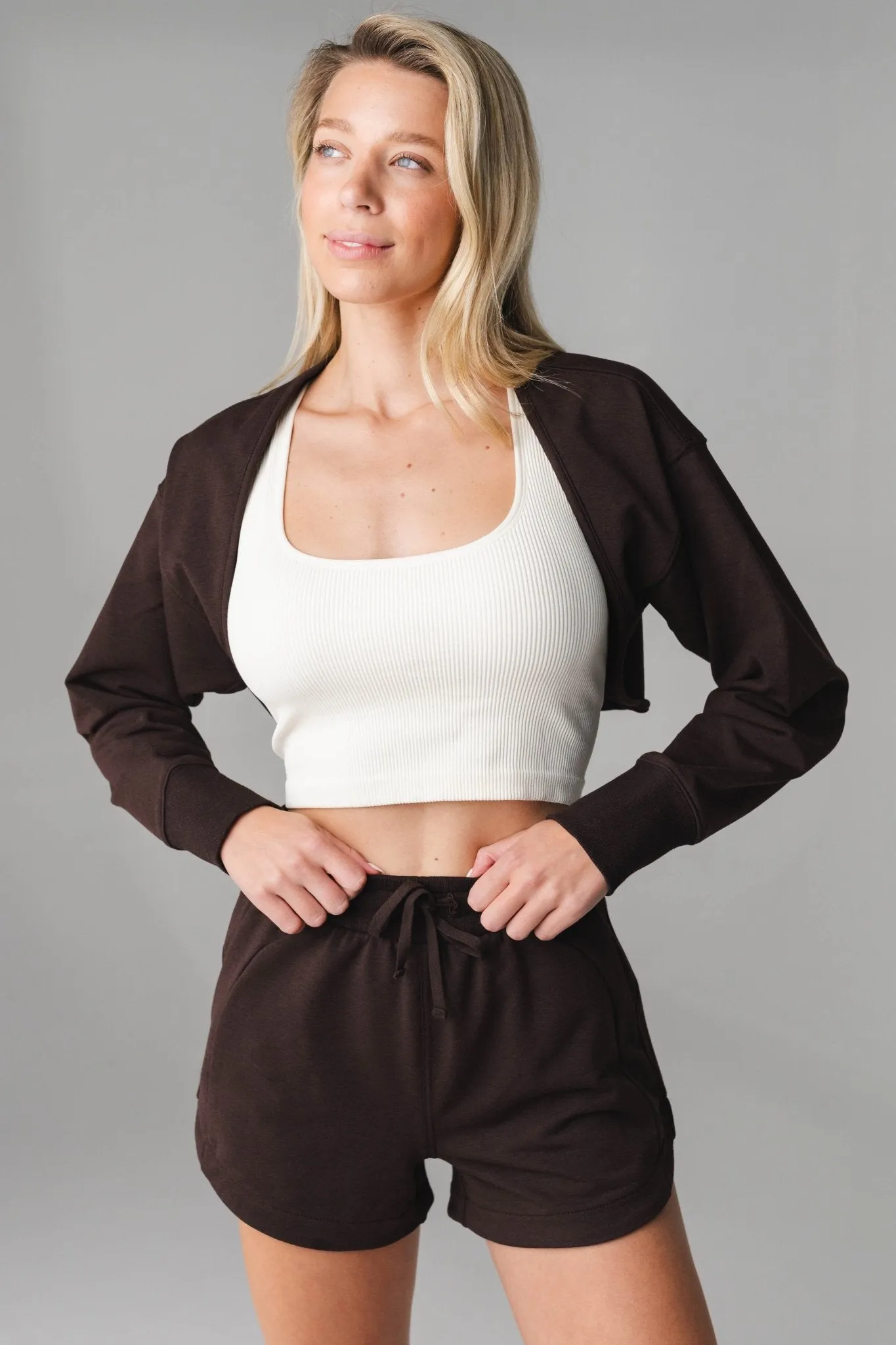 Vitality Studio Shrug - Espresso Marl sold by Balance Athletica