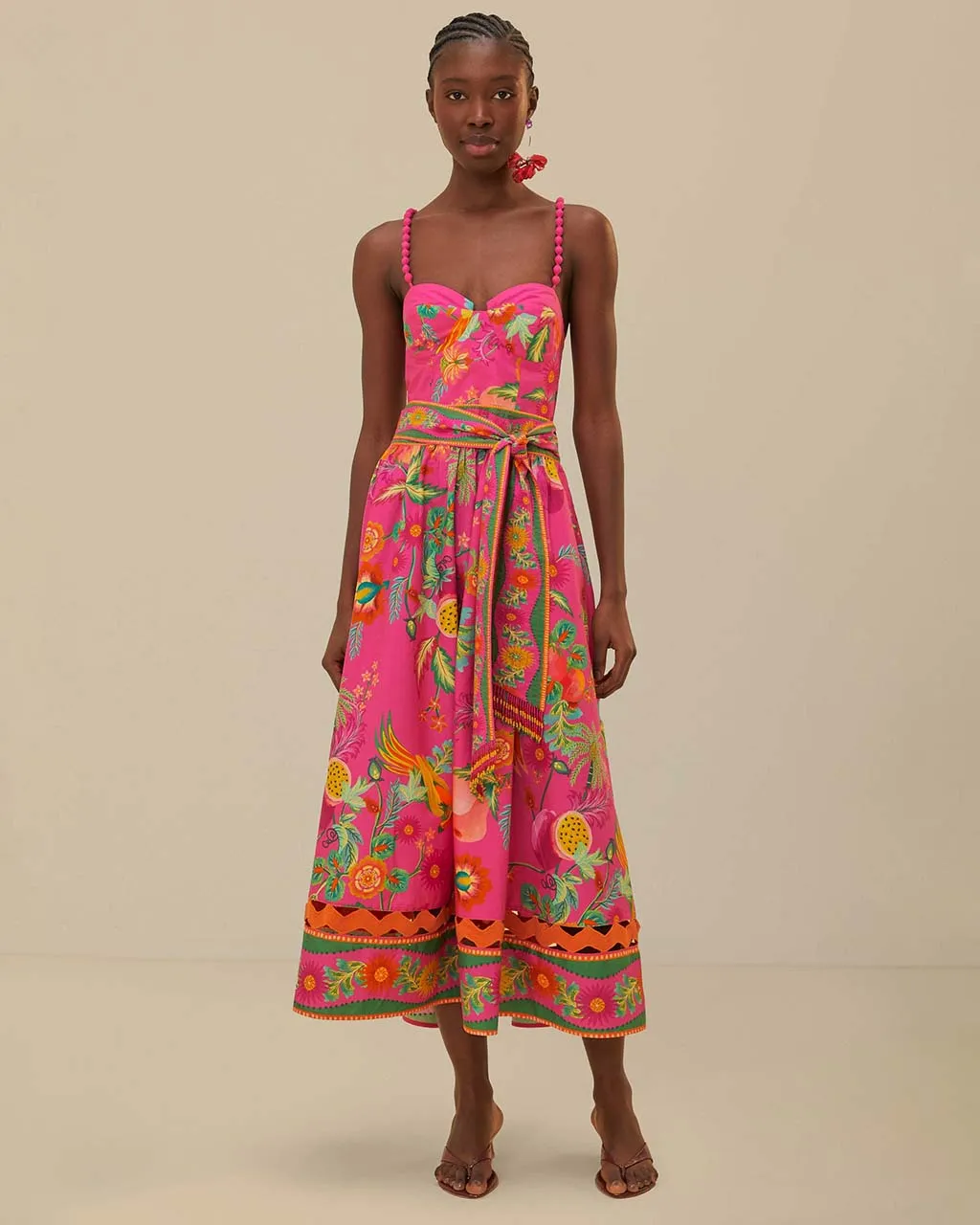 Pink Delicate Fruit Garden Midi Dress sold by ban.do