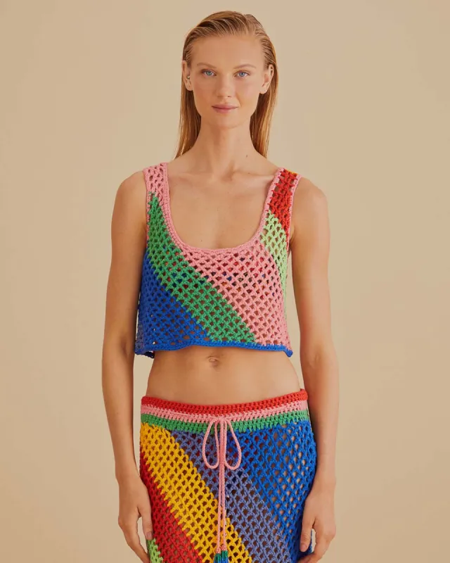 Diagonal Stripes Crochet Crop Top sold by ban.do