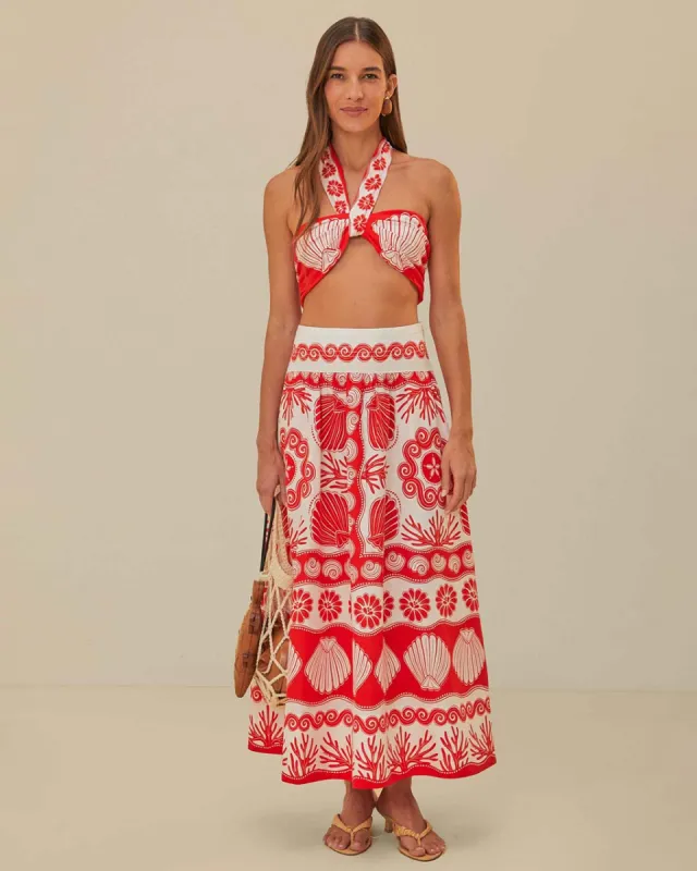 Red Ainika Shell Maxi Skirt sold by ban.do