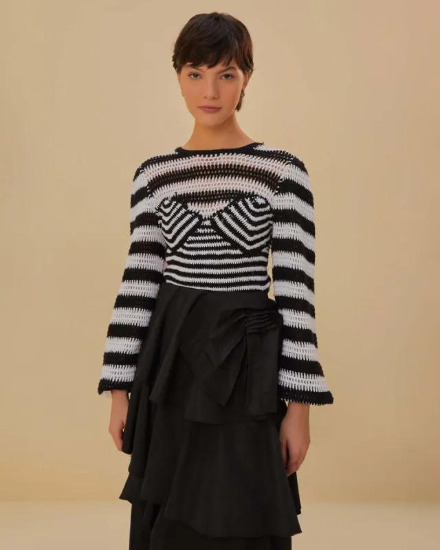 Black And White Stripes Crochet Blouse sold by ban.do