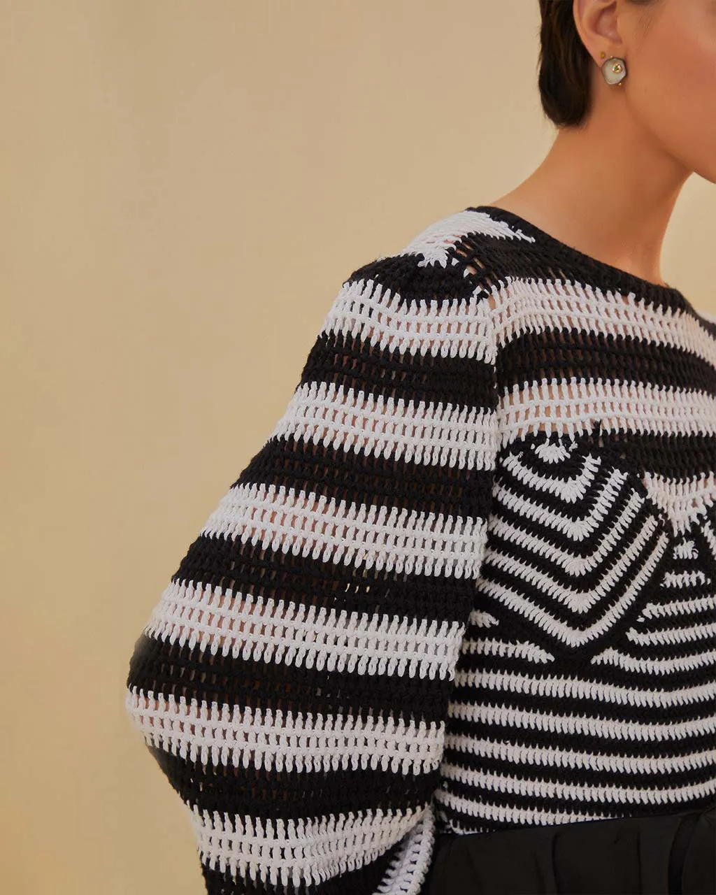 Black And White Stripes Crochet Blouse sold by ban.do product image thumbnail 3