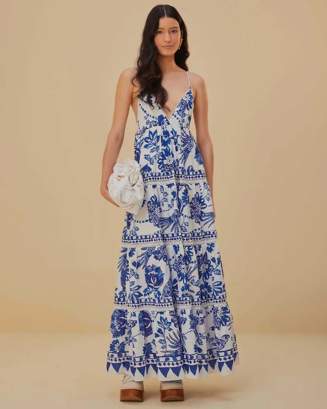 Off-White Flowerful Birds Maxi Dress sold by ban.do