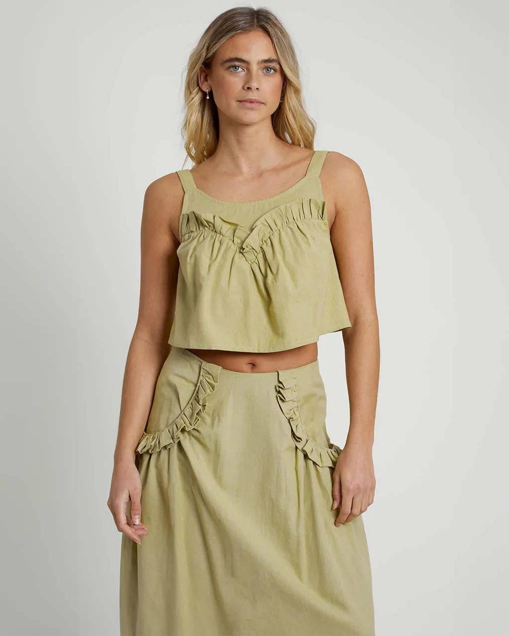 Verdi Linen Blend Ruffle Cami sold by ban.do