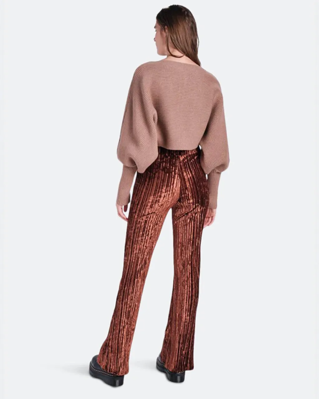 Brown Crushed Velvet Flared Pants sold by ban.do product image thumbnail 3