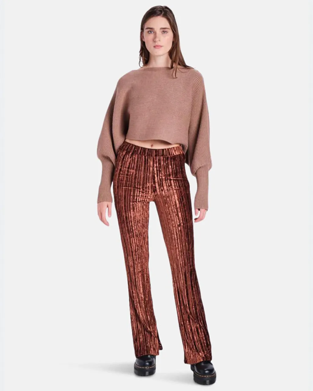 Brown Crushed Velvet Flared Pants sold by ban.do product image thumbnail 2