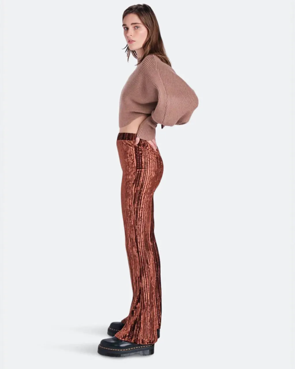 Brown Crushed Velvet Flared Pants sold by ban.do product image thumbnail 4