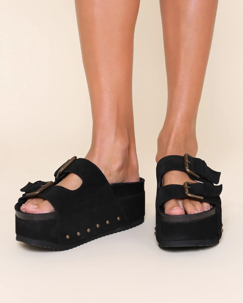 Cooper-2 Suede Platform Slide - Black sold by ban.do